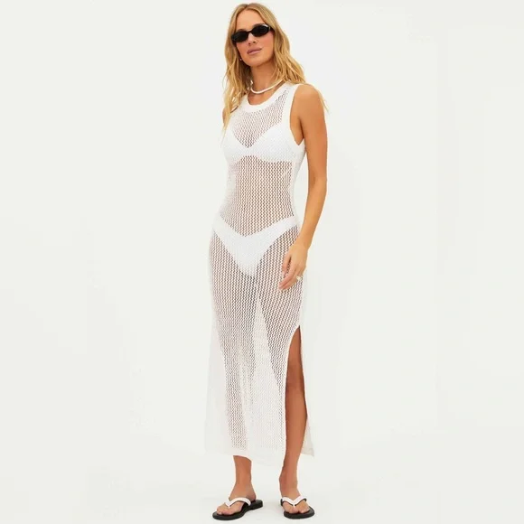 beach riot holly dress Long Sleeve Boho Flowy Wedding Dress Lace A-Line V-Neck Beach Gown with Split Front and Sweep Train, Diamond White / 6 main image 0